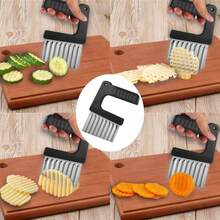1pc Stainless Steel Manual Wavy Blade Potato Slicer - Ergonomic Handle, Suitable For Making Uniform Curly Fries, Hash Browns And Creative Vegetable Slices - Durable Kitchen Tool Essential For Home Cooks And Professional Chefs | Easy To Use Kitchenware | Long-Lasting Kitchen Supplies - Multicolor - View 11