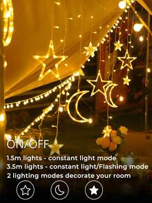 LED Star Moon Curtain String Lights, Ramadan Kareem Decoration 2026, Warm White Battery Powered Twinkle Star Moon Fairy Lights, Bohemian Dazzle Bright Window String LED Lights, Crescent Moon Starry Hanging Lamp For Eid Mubarak Gift - Multicolor - View 4