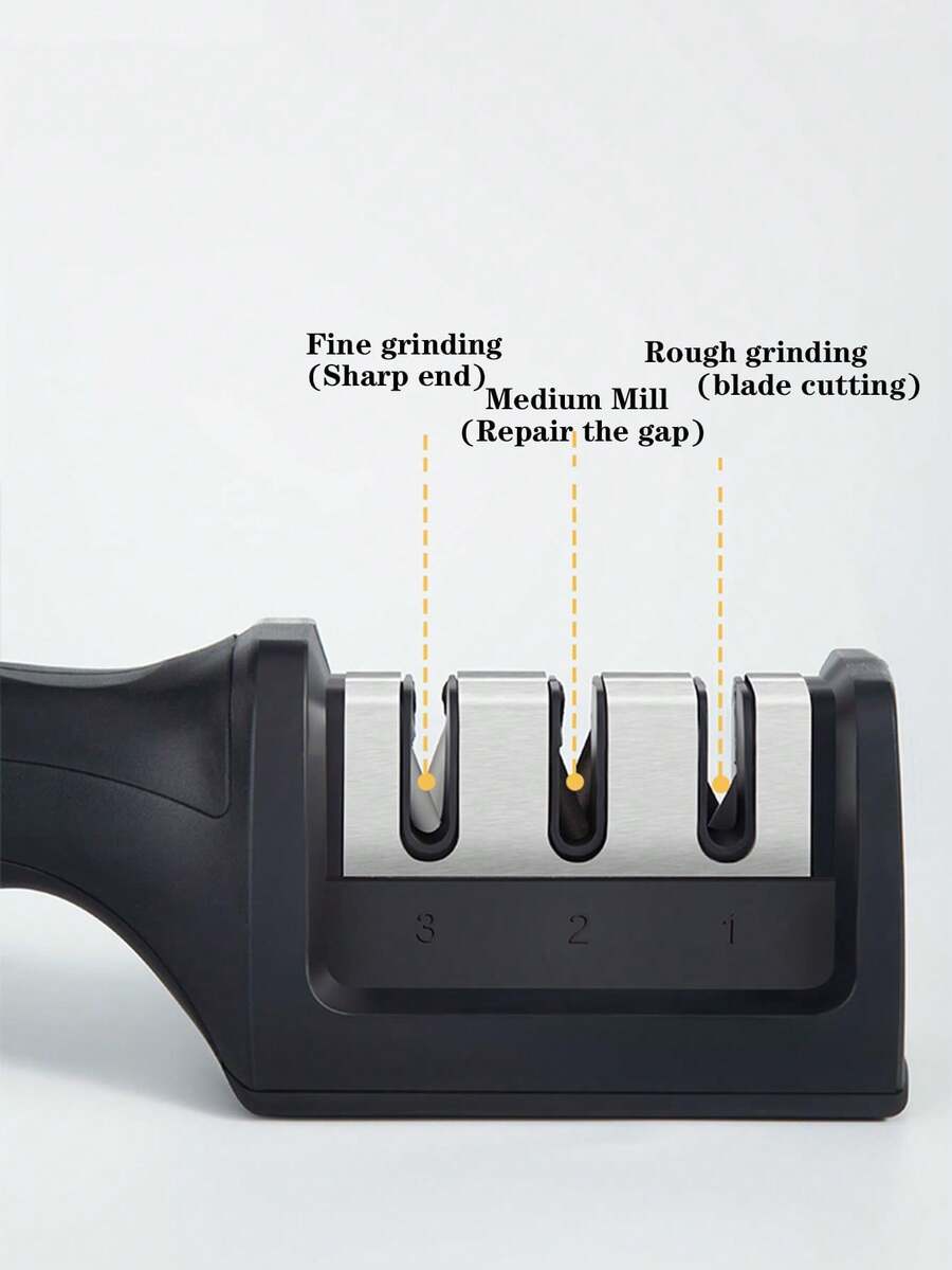 Three Level Multifunctional Handheld Knife Sharpener, Anti Slip Base Quick Sharpening Tool, Kitchen Knife Accessories - Multicolor - View 1