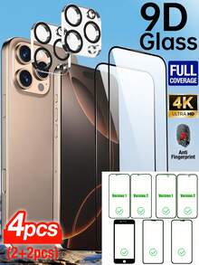 XINHONGYU 2pcs Tempered Glass Screen Protector + 2pcs Camera Lens Protector, Full Coverage High-Definition Transparent Anti-Fingerprint Film, 9H Hardness, Perfectly Fit For IPhone 17 Pro Max/17 Air/16 Pro Max/15 Plus/14 Pro Max/13 Mini/12 Mini/11 Series, Phone Screen Protector