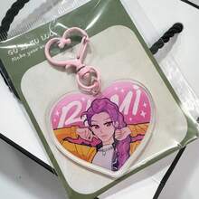 Mattel 1pc HUNTRIX Witch Hunter Acrylic Heart-Shaped Keychain, Cute Anime Bag Charm, KPOP Merchandise - Multicolor - View 4