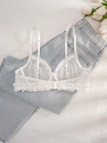 1套女士荷叶边钢圈软杯舒适文胸 - 白色 - 查看 2