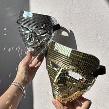 1个反光迪斯科球马赛克面具，闪亮舞会面具 - 成人服装舞会面具，适用于狂欢节、独立日派对、万圣节、生日派对、节日庆典、时尚伪装角色扮演面具 - 銀色 - 查看 7