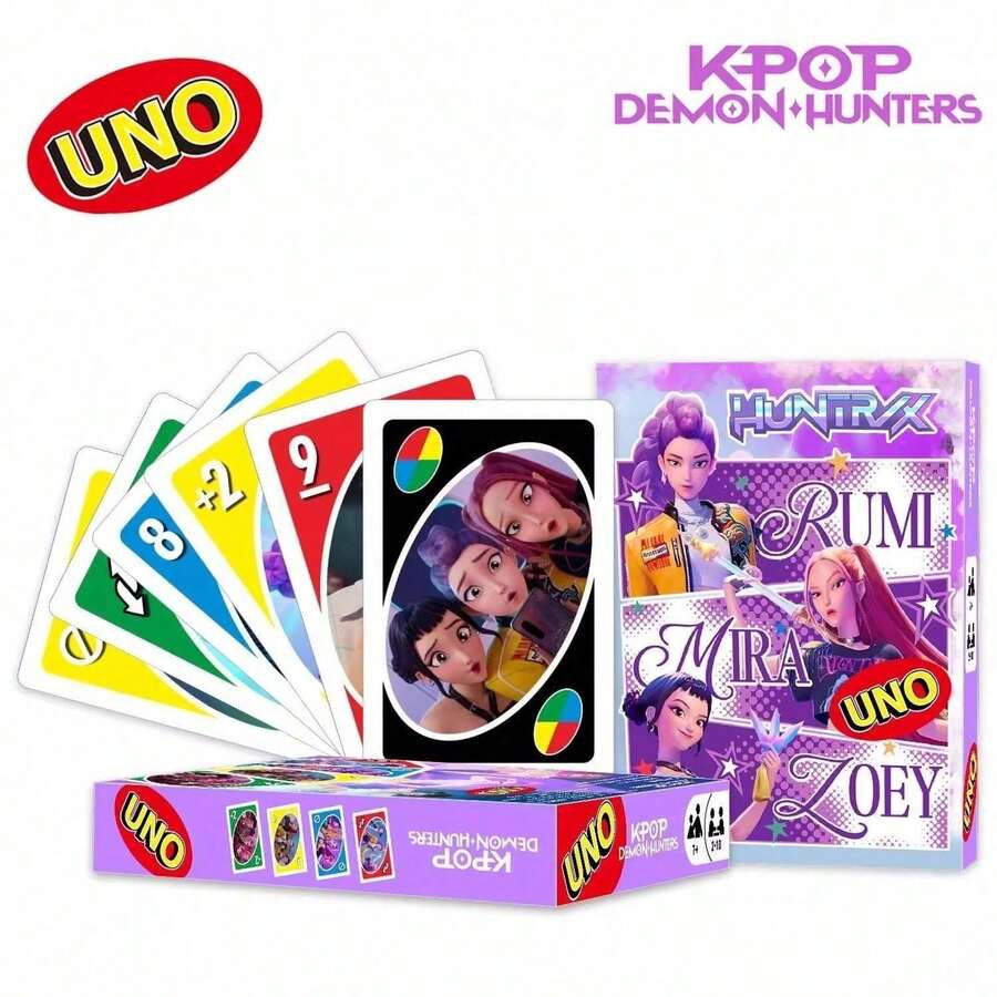 112pcs Kpop Demon Hunters Themed UNO Card Game + 8pcs Double-Sided LOMO Cards, Collectible Anime Character UNO Card Set, Suitable For Family And Friends Game Nights, Ideal Gift For Halloween, Christmas, Birthday Parties, Fun Card Game For Teens And Adults - Multicolor - View 1
