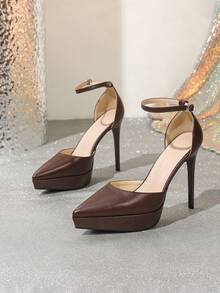 Mules à bout fermé sexy à talon aiguille et semelle épaisse pour femmes, couleur marron. Nouvelles sandales à plateforme pour le printemps/été. Chaussures polyvalentes à bout pointu, ajourées avec boucle, talons hauts pour soirée, décontracté, vacances, cadeau pour la fête des mères - Tabac - Voir 6