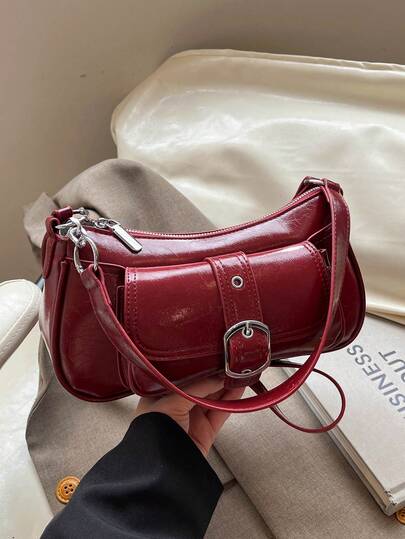 New Year Women Underarm Baguette Bag, Patent Leather Fashion Commuter Multipurpose Crossbody Bag, Versatile Shoulder Bag For Girls