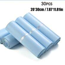 Bộ 10/20/50/100 túi chuyển phát nhanh dày dặn, chống thấm nước màu xanh nhạt, túi đóng gói bưu phẩm tự dán, túi xách tay có quai xách, túi đựng tài liệu và đồ dùng hậu cần. - Nhiều màu - Xem 13