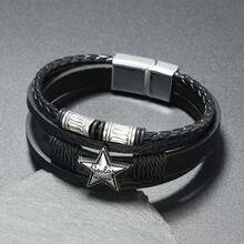 1条欧美风格简约缠绕五角星手工编织多层皮革男士手链 - 五角星男士手鐲 - 查看 9