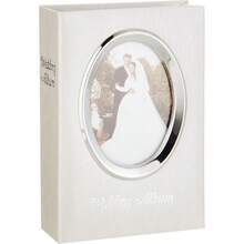 100-Pocket Moire Cover Album With Silvertone Oval Frame And Wedding Album Text For 4 By 6-Inch Prints Ivory - White - View 6