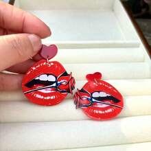 A Pair Of Exaggerated Red Lip Rose Acrylic Earrings, Valentine's Day Exaggerated Earrings, Fashionista Exaggerated European And American Passionate Earrings, Suitable For Ladies To Wear On Festivals - Exaggerated Red Lip Earrings - View 8