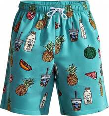 Mens Swim Trunks With Compression Liner Inch Inseam Quick Dry 2 In 1 Beach Board Shorts With Pockets S-3XLA Valentine's Day 9FML - B Green Pineapple - View 6