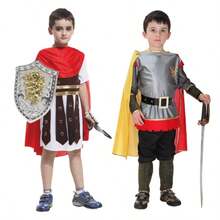 Boys' Cool And Handsome Roman Warrior COS Costume, Red Cape, Birthday Party, Festival Party, Photo Taking, Role-Playing Costume, Theme Party, Cos Costume - Multicolor - View 2