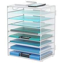 DALTACK - Bandeja de papel de 9 niveles con asas organizador de malla para archivos organizador de computadora para oficina hogar escuela color blanco - Organizador de computadora blanco - Ver 1