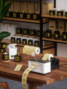 2 Inch Round Holographic Thermal Label Stickers, Glitter Gold Circle Thermal Printer Sticker Labels, Self-Adhesive Direct Labels For Gift Wrapping