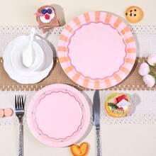 10pcs/20pcs/40pcs/50pcs,Summer Pink Striped West Coast 9-Inch And 7-Inch Paper Plates | Bachelor Party Decorations, Say Goodbye Bachelor Party, Birthday Party Supplies, Newborn Party, Striped Cake Plates,Pastel Pink & Peach Disposable Paper Plates Set - Scalloped Edge With Striped & Star Accents For Girls Birthday, Baby Shower, Tea Party & Brunch Tableware - 彩色 - 查看 6