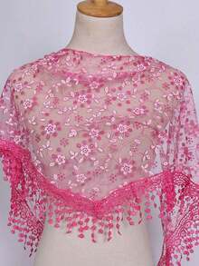 1pc Women's Fashionable Ditsy Floral Flower Edge Triangle Scarf Headband Boho Bandana,Hair Band,Head Band Ideal For Dressing Up Your Look Valentine's Day Valentines - 玫紅色 - 查看 6