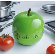 60-Minute Apple-Shaped Kitchen Timer With Hour And Minute Indicators, Available In Green And Red Colors, Battery-Free, Suitable For Cooking, Learning, And Pomodoro Technique - Green - View 10