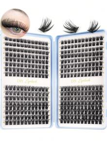 384片装单根假睫毛簇，D卷度，10-16毫米混合款，DIY假睫毛簇，自然纤长、浓密持久，DIY睫毛嫁接套装，含胶水、封口剂和镊子，适合初学者在家或外出使用，适用于日常生活、派对、音乐节等场合。睫毛簇套装，假睫毛，睫毛，假睫毛 - 彩色 - 查看 12