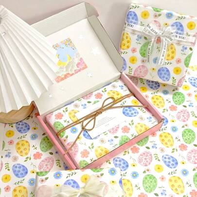 10张/20张/40张装复活节彩蛋图案薄纸，尺寸20x14英寸，适用于礼品包装、衣物、酒类、盒子填充、易碎物品保护，也可用于复活节、生日、情人节、圣诞节装饰，颜色：粉色、黄色、绿色、紫色