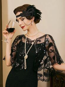 2Pcs D EXCEED 1920s Women's Sequin Shawl With Long Gloves Set, Retro Classic Gatsby Costume Collection - For 20s Retro Party, Balls, Galas, Weddings, Cosplay, Cocktail Party - Multicolor - View 8