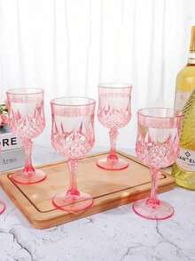 1/2/4/6/8pcs Plastic Stemmed Wine Glasses, Plastic Wine Cups, Pink & White Champagne Cocktail Glasses, Plastic Champagne Flutes, PP Material Unbreakable Durable Wine Glasses, Suitable For Wedding/Party/Picnic - Multicolor - View 2