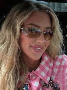 1pc Frameless Oval Y2K Style Fashion Glasses For Women, Suitable For Daily Wear, Street Style, Vacation, Summer Beach Accessory - Brown - View 3