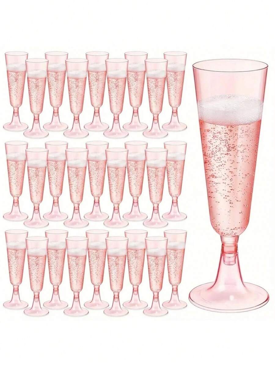 5/10/20/25/30/50 件套透明粉色香槟杯，可重复使用，130 毫升/5 盎司优雅高脚香槟杯，适合婚礼、鸡尾酒会、节日、圣诞节和新年等场合。 - 透明 - 查看 1