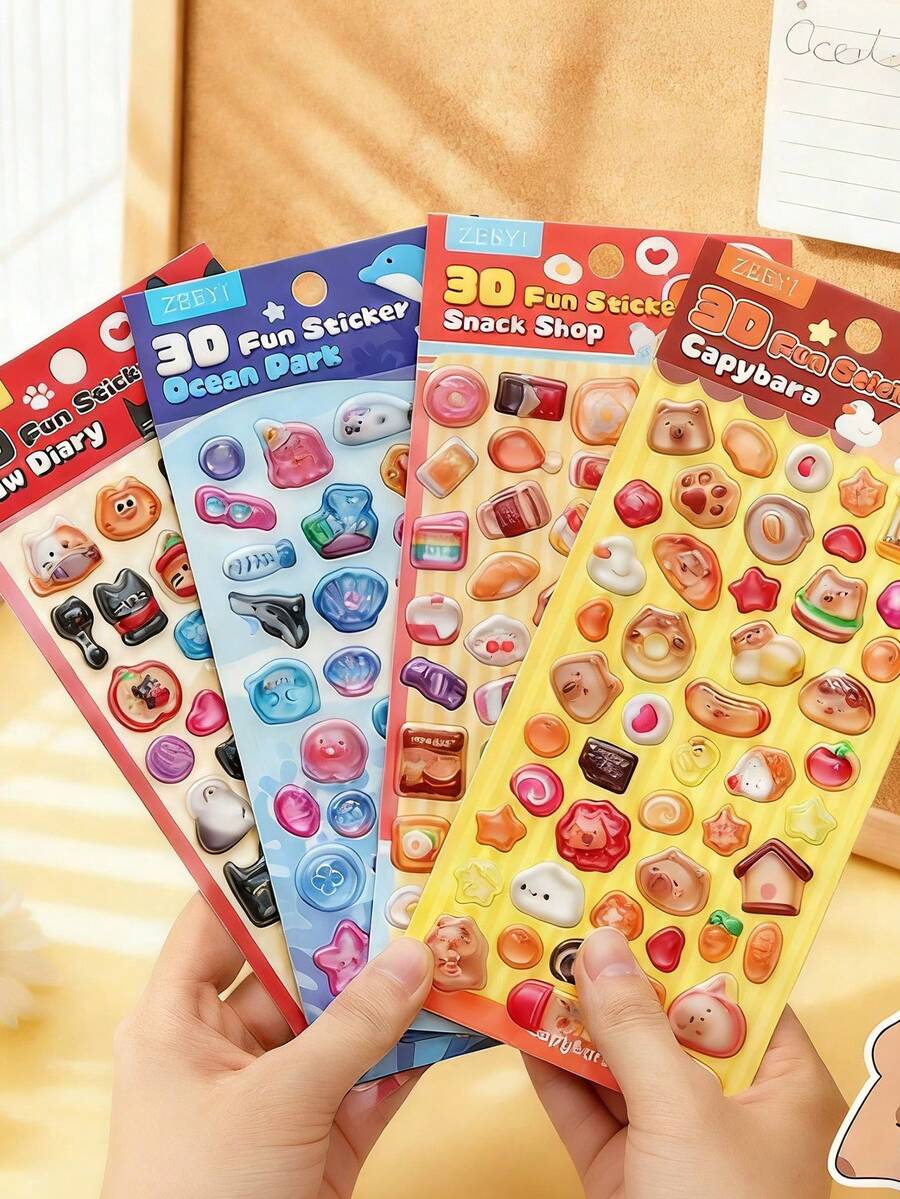 3D卡通浮雕贴纸，可爱动物图案，水晶DIY装饰贴纸，适用于剪贴簿、计划本、日记本、笔记本、笔记本电脑、手机壳等。带有凸起的透明动物图案，是装饰智能手机壳或笔记本的理想选择。 - 彩色 - 查看 1