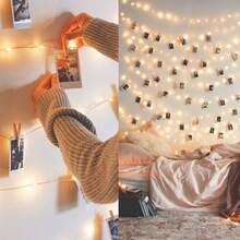 1/2/3/4/5/10m LED Indoor Room Decor Copper Wire Light String With Wooden Clips, Bedroom Wall Decor Photo Clips String Light, Photo Wall Decorative Prop Light, Birthday Party And Anniversary Event Decorative Light String,Valentine's Day Decorative Light String,Girls's Room Photo Decorative Light String - Yellow - View 4