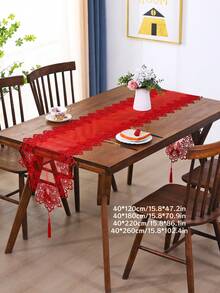 1 chiếc khăn trải bàn lưới thêu ren đỏ với tua rua trang trí lãng mạn, thích hợp cho bàn ăn, bàn cà phê, tủ giày, tủ đựng đồ, trang trí nhà cửa và tiệc cưới, ngày lễ. - Đỏ - Xem 3