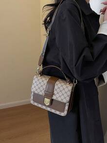 Retro Fashion Chic Niche One Shoulder Oblique Handbag, Wide Strap Floral Print Buckle High-Quality Women Small Square Bag - Grey - View 3