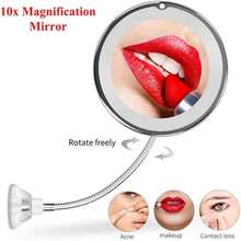 10倍放大LED化妆镜，壁挂式360°旋转可调节臂，吸盘底座锁定设计，便携式化妆镜，适用于家庭、浴室和旅行，精准化妆 - 彩色 - 查看 2