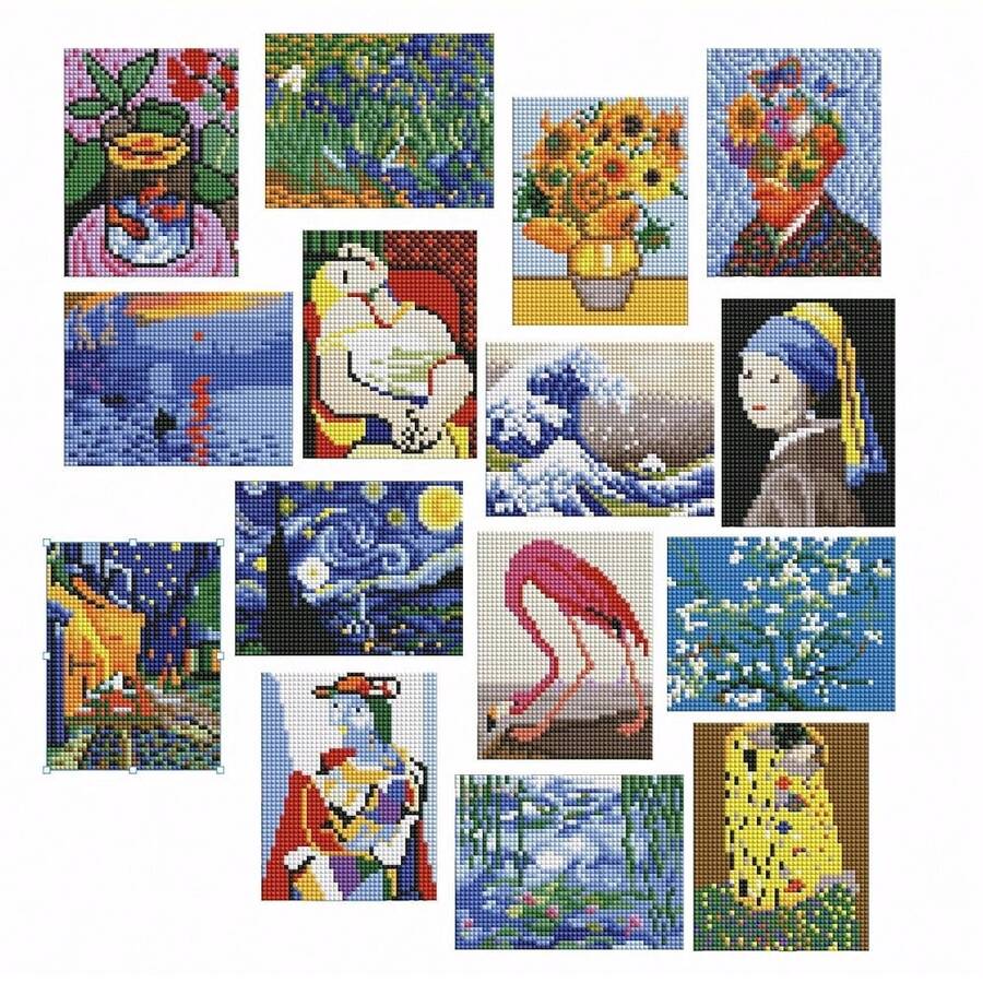 15 Packs Diamond Art Kits For Adults, Small Diamond Painting Projects Full Square Drill Gem Art Kits, Mini DIY 5D Paint With Diamond Dots Crafts With Tools, Classic Masterpiece Wall Decor Gift - Bức tranh nổi tiếng - Xem 1