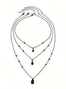 3pcs Gothic Style Rhinestone Black Blood Drip Tassel Necklace Choker, Fashionable Edgy Dark Aesthetic, Suitable For Women Halloween Party Wear, Halloween Gift For Friends - 黑色 - 查看 7