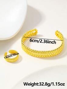 2件套复古18K镀金铜手镯和戒指套装，中东迪拜新娘首饰 - 金黃色 - 查看 9