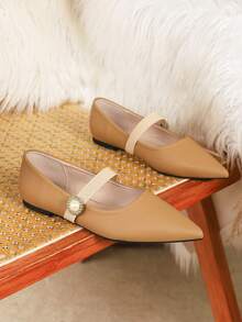 New Spring/Summer Fashionable Women's Pointed-Toe Mary Jane Shoes Casual Flat Shoes - Apricot - View 5