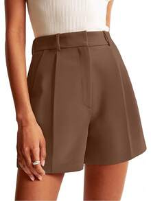 NIMIN Womens Shorts Dressy High Waisted Wide Leg Tailored Shorts Pleated Business Casual Work Trouser Shorts Without BeltsA Valentine's Day J4DI - 深棕色 - 查看 9