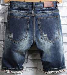 Men's Ripped Shorts & Jeans Summer Casual Classic Straight Distressed Ripped Short JeansA Valentine's Day XJS7 - 304#黑色 - 查看 4