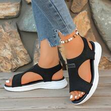 女士透气针织凉鞋，厚底休闲露趾鞋，多功能户外沙滩鞋，适合日常通勤 - 黑色 - 查看 7