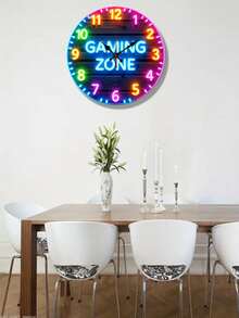 1pc 10"/12" Electronic Game Theme Silent Wall Clock - Round Wooden Digit Display, Suitable For Bedroom, Living Room, Bar Decor, Perfect Holiday Gift, Bedroom Game Theme Wall Clock Decor, Silent Operation - Multicolor - View 2