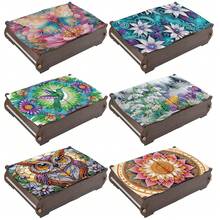 1pc/6pcs DIY Diamond Painting Kit - Daisy, Lotus, Butterfly, Hummingbird, Lily Of The Valley, Mandala, Eagle Pattern Wooden Storage Box, Multi-Functional Dustproof Double-Lid Box For Jewelry And Crafts Organization, Home Decor, Perfect Gift For Living Room, Valentines Day, Mother's Day, Easter, Birthday - Multicolor - View 2