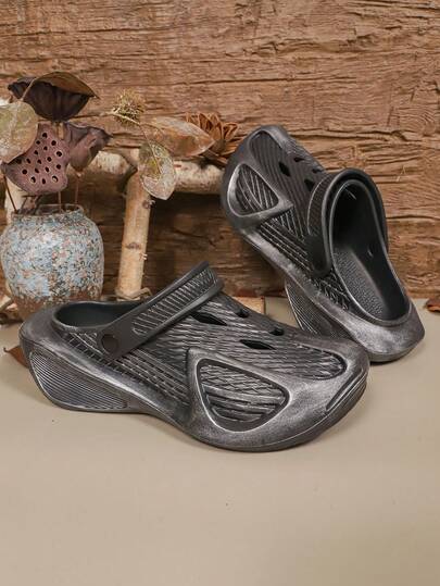 2026新款情侣透气镂空鞋，夏季户外沙滩鞋，3D印花条纹花卉图案，厚底厚底鞋