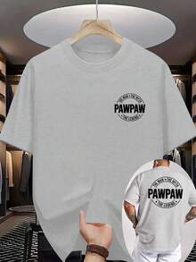 [Niu Wang Selection] New Men's Summer Casual T-Shirt, Short Sleeve Ribbed Crew Neck Knit T-Shirt, Cool And Comfortable, Double-Sided Print On Front And Back, PAWPAW Print, Suitable For Outdoor Activities, Summer T-Shirt For Men - 淺灰色 - 查看 2