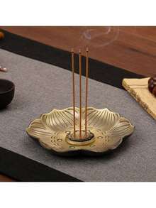 3.7英寸梅花造型多功能九孔香炉及托盘，适用于家居、瑜伽、冥想、香薰疗法，情人节礼物 - 銅色 - 查看 2