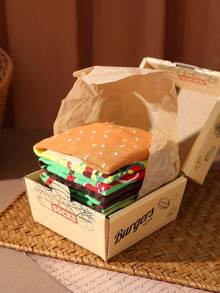 2 paia di calzini a mezza gamba multicolore, design unisex per coppie, calzini morbidi a tema hamburger, design creativo ispirato al cibo, comodi e versatili, adatti per compleanni, San Valentino, Pasqua, Ramadan, appuntamenti, riunioni di famiglia