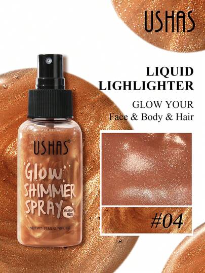  USHAS Natural Glow Highlighter Spray, Lätt och icke-fet, 4 färger tillgängliga, Multifunktionell flytande highlighterspray för ansikte, kropp och hår, Förstärker ansikts- och kroppskonturer, Skapar 3D-skulpterad makeup-look, Oumbärlig för fester, festivaler, bröllop, karnevaler