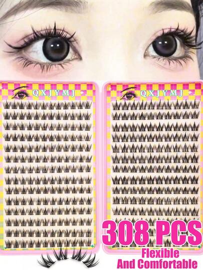 308/252 Pieces Cluster False Eyelashes Eyelash Book 28 Rows DIY Cluster Eyelash Extension Kit Fluffy 2 Styles Mixed Single Eyelash Cluster Segmented Spikes CC Curl Eyelash Extensions Can Make Cat Eye Lashes Look Natural Or Fluffy Volume Dramatic Eyelash Effect