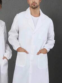 1pc Slim-Fit Lab Coat, Professional Polyester Fiber Long Sleeve Work Jacket, Suitable For Doctors And Nurses, White Pharmacy Lab Coat, Suitable For Halloween - White - View 3