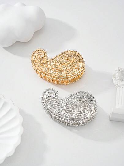 2pcs Women's Hair Accessories, Zinc Alloy Made Teardrop Shaped With Floral Pattern, Minimalist Yet Elegant, Suitable For Outings, Work Attire, Fashionable