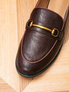 女士乐福鞋，圆头金属扣平底乐福鞋，户外复古平底一脚蹬鞋，女士休闲鞋 - 巧克力棕 - 查看 7